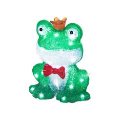 Acrylic Frog with Crown And Bow Cool White Led 28cm