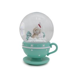 Tea Cup Snowman Water Globe 14cm Green