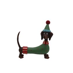 Resin Dog With Hat Green 21cm