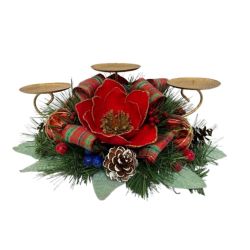 Red Flowers 3 Way Candleholder 46 x 20cm