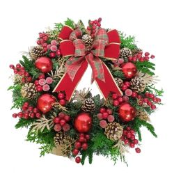 Red Plaid Wreath 58cm