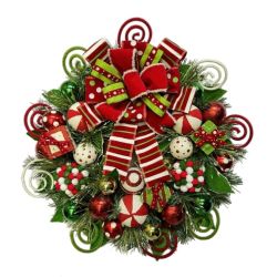 Green Red & White Wreath 58cm