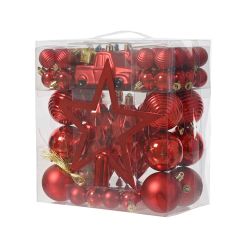 Shatterproof Baubles & Topper Red 67Pack