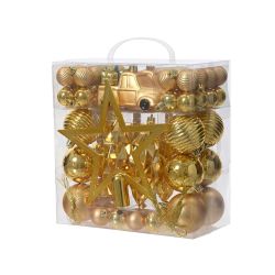 Shatterproof Baubles & Topper Gold 67Pack