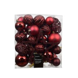 Shatterproof Baubles And Star Dark Red 43Pack