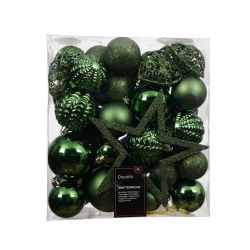 Shatterproof Baubles And Star Dark Green 43Pack