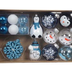MIX SHATTERPROOF BAUBLES BLUE/WHITE GLITTER 30PK