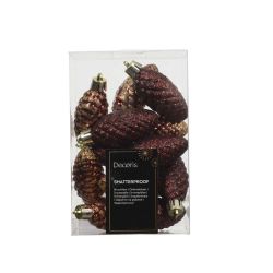 Shatterproof Pinecone Baubles Red 12Pack