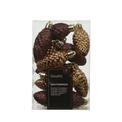 Shatterproof Pinecone Baubles Bronze 12Pack