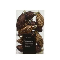 Shatterproof Pinecone Baubles Bronze 12Pack