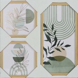 Botanical 25x25/25x25/25x50 Framed Art with Glass and Foil
