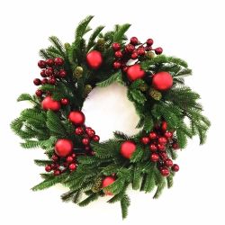 Red Bauble & Berry Wreath 50cm