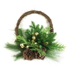 Pine Basket With Bells & Pinecones 41cm 