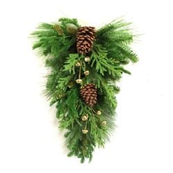 Pine Tear Drop With Bells & Pinecones 42cm