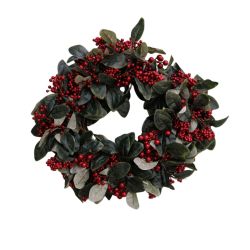 60CM WREATH LEAVES WITH RED BERRIES