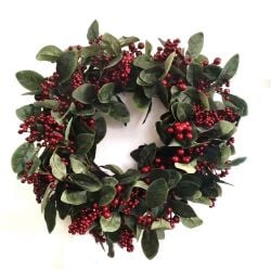 Red Berry & Leaves Wreath 60cm 