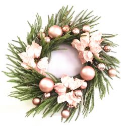 Pink Bauble & Poinsettia Wreath 66cm