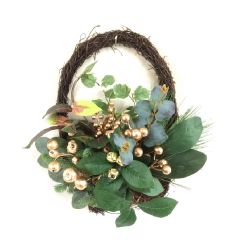 Basket With Gold Berry & Green Leaves 40cm