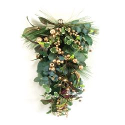 Tear Drop With Gold Berry & Green Leaves 71cm