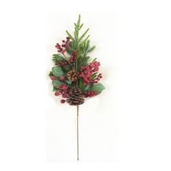 81cm Iced Red Berry & Pinecone Pick