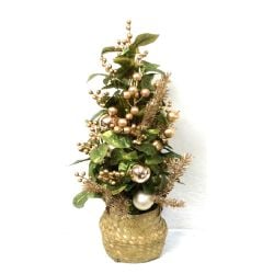 61cm Gold Berry & Bauble Pot Tree With Leaves