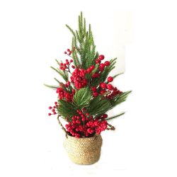 63cm Red Berry & Pine Pot Tree