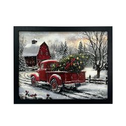 Framed Canvas Led Red Truck 38X30Cm