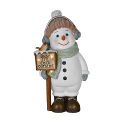 Snowman Robin On Sign 33cm