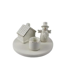 Centrepiece Candle Holder Snowman And House 12cm
