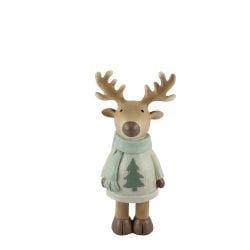 Standing Reindeer W/ Green Jumper And Scarf 22cm