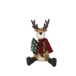 Sitting Reindeer With Tree 14cm