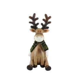 Sitting Reindeer With Scarf 28cm