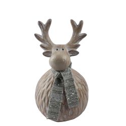Reindeer With Green Scarf 17cm Brown