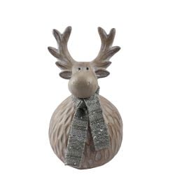 Reindeer With Green Scarf 17cm Brown