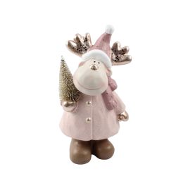 Reindeer Holding Tree 21cm Pink