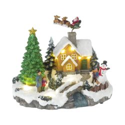 Village Scene With Rotating Tree and Sleigh 22cm 