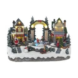 Village Scene With Moving Skaters 32cm