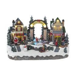 Village Scene With Moving Skaters 32cm