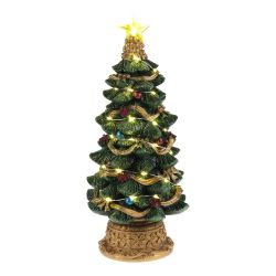 Snowy Village Scene With Rotating Tree 21cm