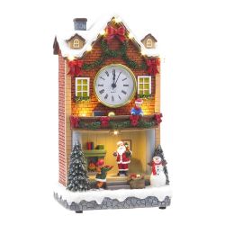 Santa In House With Clock 27cm 