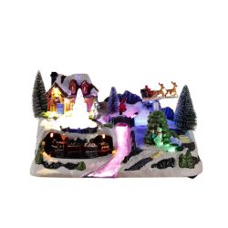 LED Village Rotating Tree & Sliegh