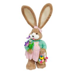 Girl Rabbit With Basket & Flowers