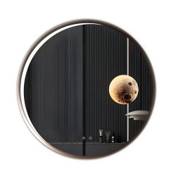 Round Aluminum LED Mirror with Moon Design, 70cm Diameter, Dimmable & CCT Adjustable Lighting