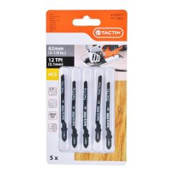 Tactix Jig Saw Blades 5Pc Hcs 82Mm(3-1/4")/12Tpi Curve