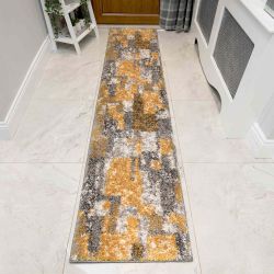 Murano Cubic Ochre Runner Rug - 60cm x 240cm