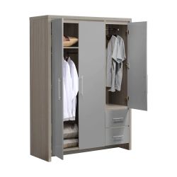 Alaska 3 Door 2 Drawer Oak & Grey Gloss Wardrobe