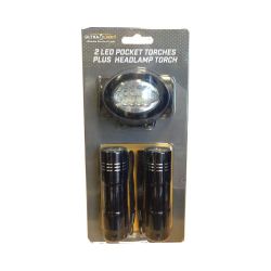 Ultralight 2 LED Pocket Torches plus Headlamp Torch