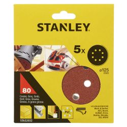 Stanley  125Mm, 80G Random Orbit Sanding Disc Set Of 5