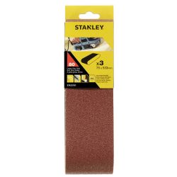 Stanley 75 x 533mm, 80G Sanding Belt - 3 Piece