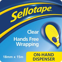 Sellotape Super Clear On-Hand Tape Dispenser & Roll 18mm x 15m